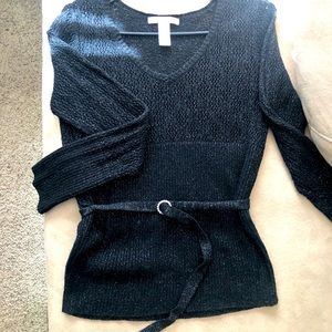 Shimmery Black Belted Sweater